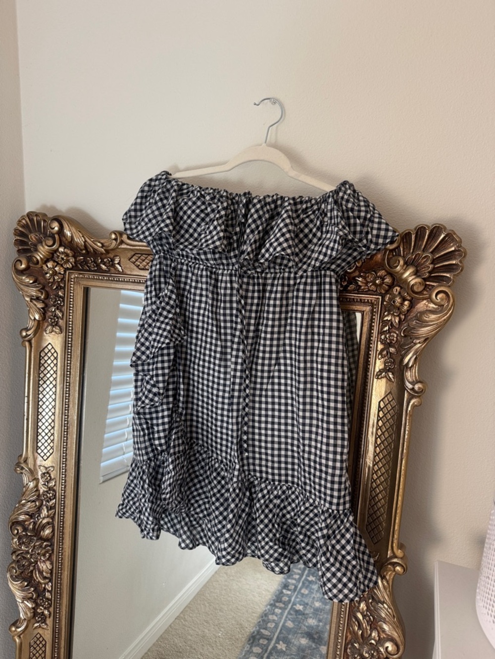 Jcrew blue & white Gingham Ruffle strapless Dress